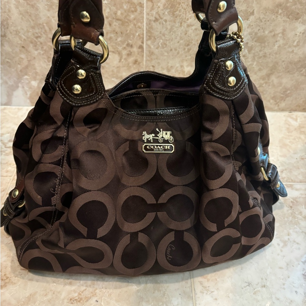 Coach Dark Brown Signature Shoulder Bag